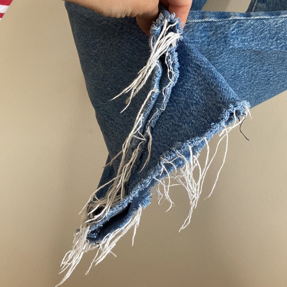 Levi’s Ribcage Straight Ankle Blue Jeans Size 24 Raw Hem Fray Stonewash 90s - Picture 8 of 13